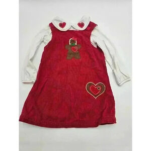 Cre8ions Girl's Size 4T Red Gingerbread Christmas Overall Dress w/Matching Shirt